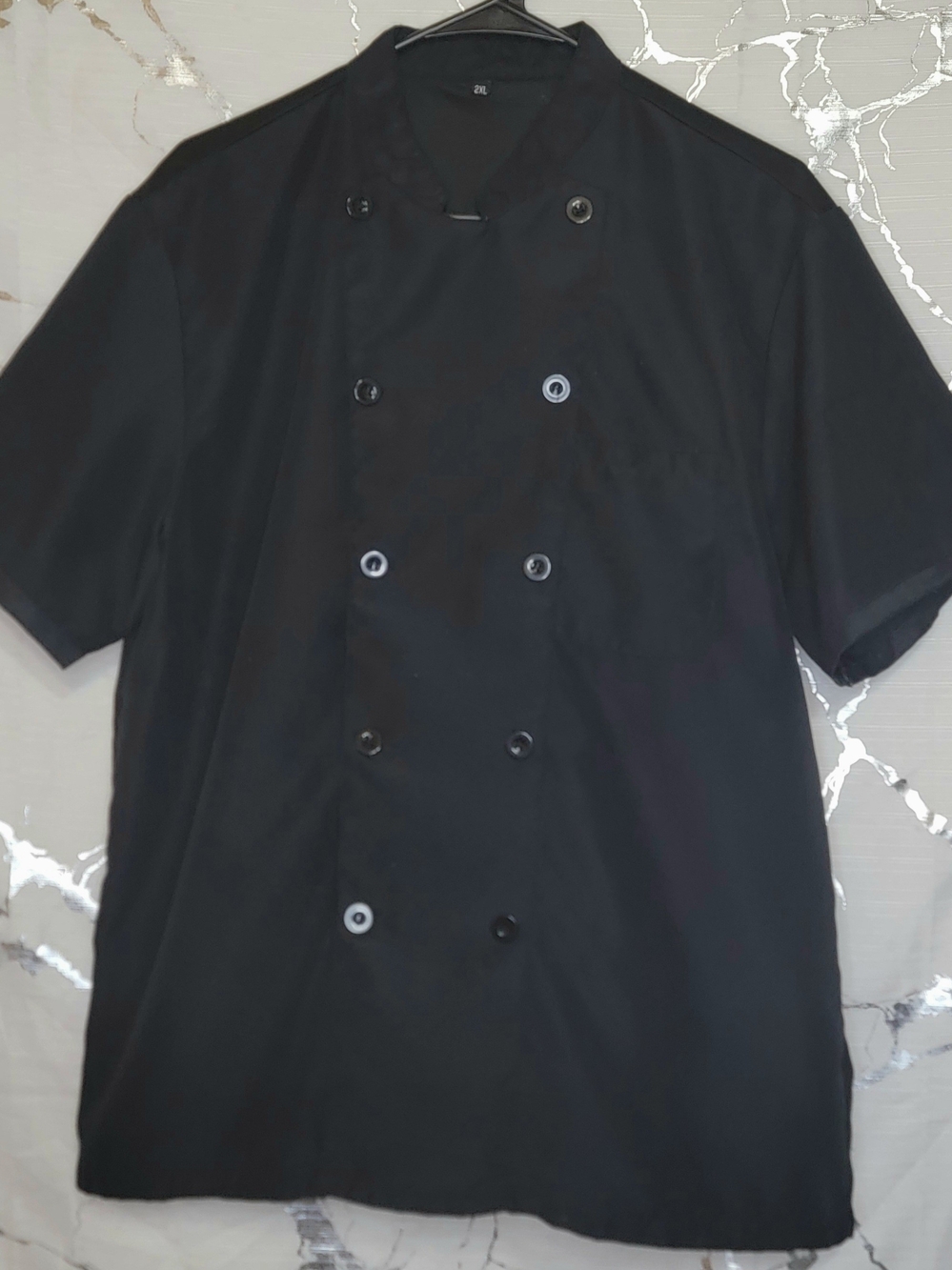 Men’s Black Chef Coat 2XL Short Sleeve Double Breasted Restaurant Uniform